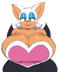 1girls animal_ears anthro bat bat_ears bat_wings big_breasts breastplate breasts bursting_breasts busty cleavage clothed curvaceous curvy curvy_figure eyelashes eyeshadow female female_only green_eyes huge_breasts large_breasts light_skin lips lipstick looking_at_viewer momiji_(artist) rouge_the_bat sega smile solo sonic_(series) sonic_the_hedgehog_(series) tight_clothing tights voluptuous white_background white_fur wings