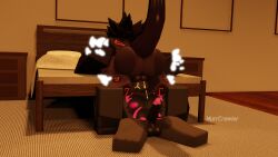 bed bedroom blowjob cum cum_in_mouth erection fat_ass gay gootraxian hebi_(kaiju_paradise) kaiju_paradise murrcrawler nightcrawler_(kaiju_paradise) roblox roblox_game robloxian text throat_fuck watermark