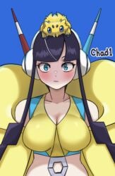 1girls elesa_(pokemon) elesa_(pokemon_bw2) embarrassed female female_only gigobyte350 human joltik large_breasts pokemon pokemon_(species) solo