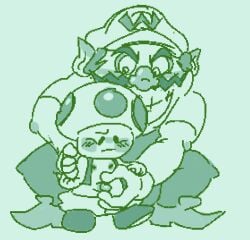 blush enterman gay handjob male male/male male_only mario_(series) monochrome nintendo self_upload small_penis toad_(mario) toony wario