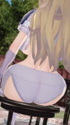 1girls 3d arisat ass ass_focus back backboob bare_back bikini_armor blonde_hair boots breasts chair charlotte_(fire_emblem) crossed_legs curvy elbow_gloves female female_only fire_emblem fire_emblem_fates gloves grey_panties hourglass_figure huge_ass huge_breasts long_hair nintendo on_chair outdoors panties pantyhose short_sleeves shoulder_pads sitting solo underboob underwear very_long_hair voluptuous wide_hips yellow_hair