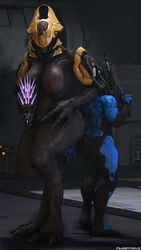 3d alien armor ass breasts faceless faceless_character faceless_female female_sangheili halo_(series) helmet_girl human looking_at_viewer mammal planetmojo sangheili spartan spartan_(halo) video_games