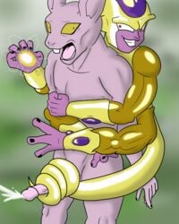 alien anthro boner cum darkajugin dragon_ball dragon_ball_super duo dyspo erection frieza gay gold_skin golden_frieza humanoid humanoid_on_anthro lagomorph male male_only mammal muscular muscular_male nude penis purple_skin rabbit sadism sex tail_sex tailjob yaoi