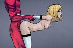 1boy 1girls blonde_hair blonde_hair_female boots boots_only character_request edit edited fantastic_four gloves gloves_and_boots_only gloves_only grey_background height_difference human marvel marvel_comics naked naked_female naked_male nude nude_female nude_male valeria_richards