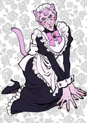 1boy cat_boy cat_ears cat_tail catboy claude_frollo crossdressing cute disney disney_villains heels judge_claude_frollo maid maid_headdress maid_outfit maid_uniform male male_only manly_crossdresser old_man older_male posing rose_background silly solo solo_focus solo_male the_hunchback_of_notre_dame villain