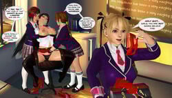 3d arms_behind_back blonde_hair blue_eyes bondage breasts burritorat2 classroom closed_eyes covering_another's_mouth covering_mouth crotch_rub cumming dead_or_alive dialogue dominated english_text female female_only femdom femsub forced_orgasm forced_yuri gagged garter_straps glasses hand_in_panties hand_over_another's_mouth hand_over_mouth handgag helpless horny kasumi_(doa) kneehighs kunoichi long_hair marie_rose mask mila_(doa) momiji_(ninja_gaiden) multiple_girls naughty necktie ninja_gaiden nipples orgasm_face pussy_rub rape red_hair ryona school school_uniform skirt stockings student sweat teacher teaching teasing tecmo text thighhighs twintails yuri