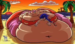 1boy 1girls amy_rose anthro ass beach belly bikini blue_fur breasts cleavage colossal_ass colossal_belly colossal_breasts fat female female_focus furry green_eyes hedgehog hedgehog_humanoid hips hyper hyper_ass hyper_breasts large_ass large_breasts male morbidly_obese morbidly_obese_female obese obese_female on_top on_top_of on_top_of_another overweight overweight_female palm_tree pink_fur royaljellysandwich sega sonic_(series) sonic_the_hedgehog sonic_the_hedgehog_(series) stomach sunset thick_thighs thighs weight_gain wide_hips