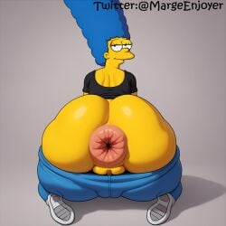 ai_generated big_anus big_ass donut_anus huge_ass looking_at_viewer marge_simpson margeenjoyer self_upload smiling_at_viewer the_simpsons workout_clothes yellow_skin
