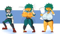 ass ass_expansion before_and_after bimbo bimbofication breast_expansion breast_growth breast_growth_(enlargement) breasts emoji_(race) emojification female female_deku gender_transformation huge_ass izuku_midoriya mtf_transformation my_hero_academia personality_change skin_color_change socks thick_thighs thigh_expansion transformation wide_hips yellow_skin