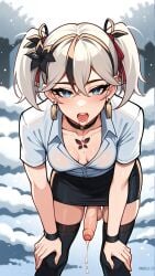 1futa ahe_gao ai_generated balls camellya_(wuthering_waves) cum dickgirl ejaculation futanari intersex pencil_skirt penis slitless_pencil_skirt testicles tight_pencil_skirt twintails white_shirt wuthering_waves yuuki_snow