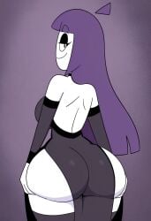 ai_generated ass_focus back_view choker dress fancy_clothing fancy_dress hand_on_butt hands_on_hips huge_ass lila_(spooky_month) lilac_hair looking_back revealing_clothes slutty_outfit spooky_month sr_pelo