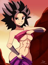 1girls abs arabian_clothes black_eyes black_hair breasts caulifla color dalley_le_alpha detailed_background dragon_ball dragon_ball_super female female_only harem_outfit harem_pants light-skinned_female light_skin line_art long_hair looking_at_viewer muscle muscles muscular muscular_female outdoors pants pants_down pants_pull purple_pants saiyan signature smile smiling smiling_at_viewer solo spiky_hair sweat tube_top tubetop tubetop_lift tubetop_pull undressing wristband