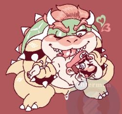 blush bowser cloaca enterman male male_only mario mario_(series) one_eye_closed oral oral_sex self_upload toony