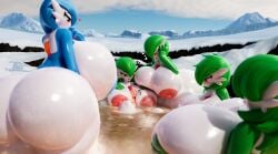 1boy 3d 3d_(artwork) 5girls bigger_female blush blushing_male gardevoir gipehtyboon hot_spring huge_ass huge_breasts huge_butt huge_thighs larger_female maskedtreasure mountain multiple_girls pokemon pokemon_(species) shiny_gardevoir shiny_pokemon smaller_male snow wet_body yboon