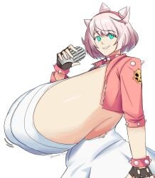 big_breasts breasts breasts_bigger_than_head clothed clothed_female elphelt_valentine emmarrgus guilty_gear guilty_gear_strive huge_breasts light-skinned_female light_skin looking_at_viewer smile smiling smiling_at_viewer video_game_character