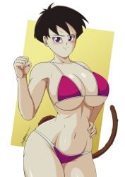 big_breasts bikini black_hair blush breasts bryaxrt dragon_ball dragon_ball_z huge_breasts large_breasts purple_eyes saiyan saiyan_tail seripa tail thick_thighs thighs