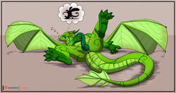 dragon dream erection feral fr0stbit3 genitals green_body green_scales knot male male_only penis prehensile_penis raised_leg reptile scales scalie sleeping wet_dream wings