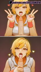 1girls 2025 ai_generated artist_name blonde_hair blowjob blowjob_face cock cum dick double_v electroworld fellatio female gloves heart heather_mason hi_res high_quality high_resolution highres licking licking_penis looking_at_viewer multiple_girls open_mouth oral oral_sex patreon patreon_username penis short_hair silent_hill stable_diffusion straight sucking tongue tongue_out uncensored v w watermark white_gloves