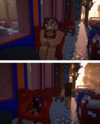 1girls brown_hair city dildo mayser37 minecraft oc original original_character public_nudity sitting street vproda