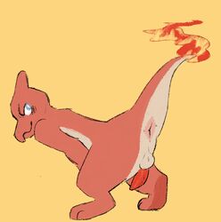 1boy anus ass back bent_over blue_eyes charmeleon feet fire looking_back male male_only nintendo nude penis pokémon_(species) pokemon pokemon_rgby red_penis red_skin sapphicespeons scalie sketch smile solo standing tail testicles yellow_background