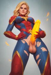 ai_generated captain_marvel carol_danvers futa_only futanari glowing_genitalia glowing_penis huge_cock marvel marvel_comics nsfwaibs