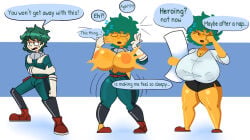 ass ass_expansion before_and_after bimbo bimbofication breast_expansion breast_growth breast_growth_(enlargement) breasts emoji_(race) emojification female female_deku gender_transformation huge_ass izuku_midoriya mtf_transformation my_hero_academia personality_change skin_color_change socks thick_thighs thigh_expansion transformation wide_hips yellow_skin