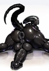 ai_generated futanari gaped_anus glands laying_on_stomach precum_string urethra veiny_penis xenomorph