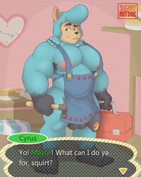 alpaca animal_crossing anthro apron balls camelid clothing cyrus_(animal_crossing) genital_piercing male male_only mammal nintendo penis penis_piercing piercing solo solo_male sugaryhotdog uncut video_games