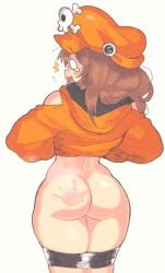 ass big_ass cute female guilty_gear guilty_gear_strive handprint handprint_on_ass hoodie inkuusan may_(guilty_gear) pants_down shirt_lift shorts shorts_down spank_marks spanking spats thighs