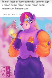 2024 bara barazoku berry_(brawl_stars) biceps big_arms big_bulge brawl_stars bulge bulge_through_clothing confused dilf disguise gay gay_male gloves horse horse_ears ice_cream male male_focus male_only mane meme multicolored_hair muscles naughtysebb pecs purple_fur suit supercell tattoo twitter unicorn working
