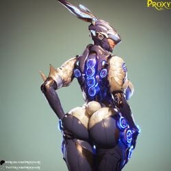 ai_generated athletic_female big_breasts bodysuit bunny_(the_first_descendant) bunny_ears female futuristic large_breasts proxyaiart solo the_first_descendant thick_thighs wide_hips