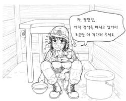 1girls female female_only female_soldier gogocherry korean_text monochrome nipples sex_slave solo tagme text uniform