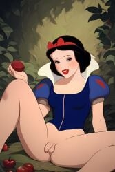 ai_generated ball balls black_hair dickgirl disney foreskin futa_only futanari hair_ornament looking_at_viewer sitting small_penis smile smiling_at_viewer snow_white_(disney) spread_legs third-party_edit