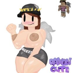 1girls 2022 2022s :) absurd_res amy_(roblox_model) amy_model areolae big_breasts brown_nipples female hat highres no_bra no_shirt no_top old_art rayon_cute repost roblox robloxian shorts thighs topless topless_female white_background wings