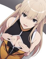 big_breasts black_eyes blonde_hair breasts cleavage sentai_daishikkaku suzukiri_yumeko tagme