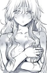 1girl 1girls big_boobs big_breasts big_tits bite_mark bite_mark_on_breast bite_marks black_and_white blush blush_lines blushing blushing_female covering_breasts cropped_torso female female_focus female_only greyscale hews_hack hickey hickey_marks inverted_nipples kaoru_hana_wa_rin_to_saku kaoruko_waguri large_boobs large_breasts large_tits long_hair naked naked_female nipple_slip nude nude_female sweat sweatdrop waguri_kaoruko wavy_hair