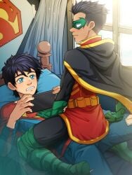 2boys damian_wayne dc dc_comics duo duo_focus gay jon-el jonathan_kent male male_focus male_only muscles muscular muscular_male robin_(damian_wayne) robin_(dc) suiton superboy superboy_(jonathan_kent) supersons