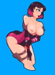 1girls big_breasts blue_eyes dyed_hair exposed_breasts fucking_triton goth_girl gwen_poole gwenpool gwenpool_(series) marvel nipple_piercing pink_hair