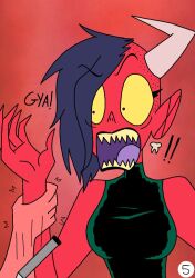 chilli(headtalker) demon demon_girl grabbing hand_grab headtalker77 surprised