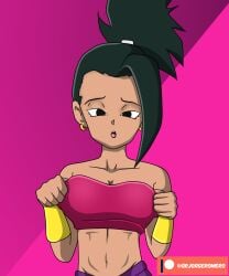 black_hair breasts dark dark-skinned_female dark_skin dragon_ball dragon_ball_super earrings female female_focus kale kale_(dragon_ball) large_breasts solo