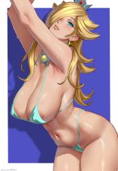 big_breasts bikini blonde_hair blue_eyes mario_(series) princess_rosalina ultrabinou