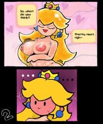 1girls areolae big_breasts blonde_hair blush breasts comic comic_page completely_nude completely_nude_female darkazurensfw english_text female female_only light-skinned_female light_skin long_hair mario_(series) naked naked_female nintendo nipples nude nude_female page_2 page_number princess_peach proud solo solo_female standing thick_thighs wide_hips