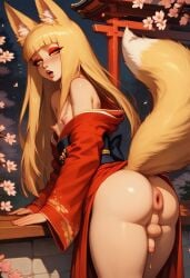 ai_generated animal_ears blonde_hair civitai czero2011 erect_nipples femboy femboysub fox_boy fox_ears fox_tail gaping_anus gold_eyes hime_cut huge_anus huge_ass huge_nipples kimono kimono_open kitsune leaking_precum long_hair makeup micropenis obi open_mouth orgasm_face original original_character outdoors pale-skinned_femboy pale-skinned_male pale_skin perky_breasts perky_nipples petite petite_body petite_breasts petite_male presenting_hindquarters presenting_pussy railing red_eyeshadow red_kimono sakura_tree sissy small_breasts submissive_male tiny_balls tiny_breasts tiny_penis tiny_testicles tongue_out trap tree trees uncensored