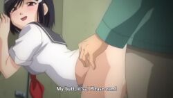 1boy 1girls against_wall anal animated ass ass_grab bathroom big_ass black_hair blush bottomless breasts brown_eyes censored fat_ass female hentai highres looking_pleasured male moaning natsumushi naughty_face open_mouth penis pussy pussy_juice school_uniform sex sex_from_behind short_hair shorter_than_10_seconds small_breasts smile straight tagme tomoe_(natsumushi) video young