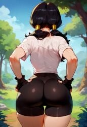 1girls ai_generated ass ass_focus black_gloves black_hair black_shorts blue_sky blush breasts clothing cloud completely_nude curvaceous curvaceous_female curvaceous_figure curvy curvy_figure day dragon_ball dragon_ball_z female female female_focus female_only fingerless_gloves floxin from_behind gloves grass hands_on_hips huge_ass large_ass long_hair looking_at_viewer looking_back low_twintails outdoors shirt short_sleeves shorts skindentation sky solo spats standing thick_thighs thigh_gap thighs tied_hair tree twintails videl voluptuous voluptuous_female white_shirt wide_hips