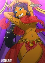 2024 20th_century_fox 2d 2d_(artwork) ? alternate_version_available artist_name belly_dance belly_dancer belly_dancer_outfit bindi black_hair blue_gemstone bracelets color curtain dialogue female gem gold_(metal) gold_bracelets gold_headdress gold_jewelry gold_piercing gold_rings h1draw hand_behind_head headdress hourglass_figure indian indian_female loincloth looking_at_viewer looking_down looking_down_at_viewer manjula_nahasapeemapetilon medium_breasts milf navel navel_piercing ponytail purple_curtains red_gemstone red_loincloth rings smile smiling_at_viewer spanish_dialogue spanish_text talking_to_viewer the_simpsons very_long_hair wide_hips