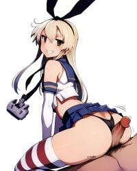 1boy 1girl 1girl1boy 1girls ai_generated ass ass_shake assjob black_panties blonde_hair buttjob buttjob_over_clothes clothed_sex clothing d0970d dominant_female from_behind grin grinding grinding_on_penis head_out_of_frame high_resolution highres kantai_collection male_out_of_frame microskirt miniskirt motion_lines out_of_frame panties panties_under_skirt penis school_uniform shimakaze_(kantai_collection) side_view simple_background skirt smile speed_lines thong trembling white_background