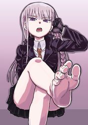 bare_legs barefoot danganronpa feet kirigiri_kyouko legs necktie pov_feet purple_eyes purple_hair single_braid smooth_skin soles solo toes yuzu_gin_(pika97)