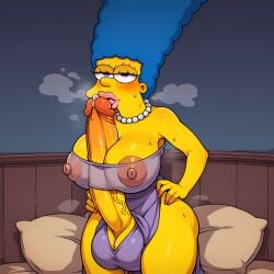 ai_generated autopaizuri big_ass big_breasts big_butt big_penis fuckgirl futa4ever futanari male_focus marge_simpson penis penis_between_breasts the_simpsons