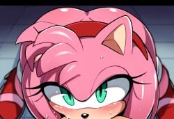 1boy ai_generated amy_rose ass cum female furry implied_fellatio implied_oral looking_at_viewer mullon novelai pink_body pov sega sonic_(series)